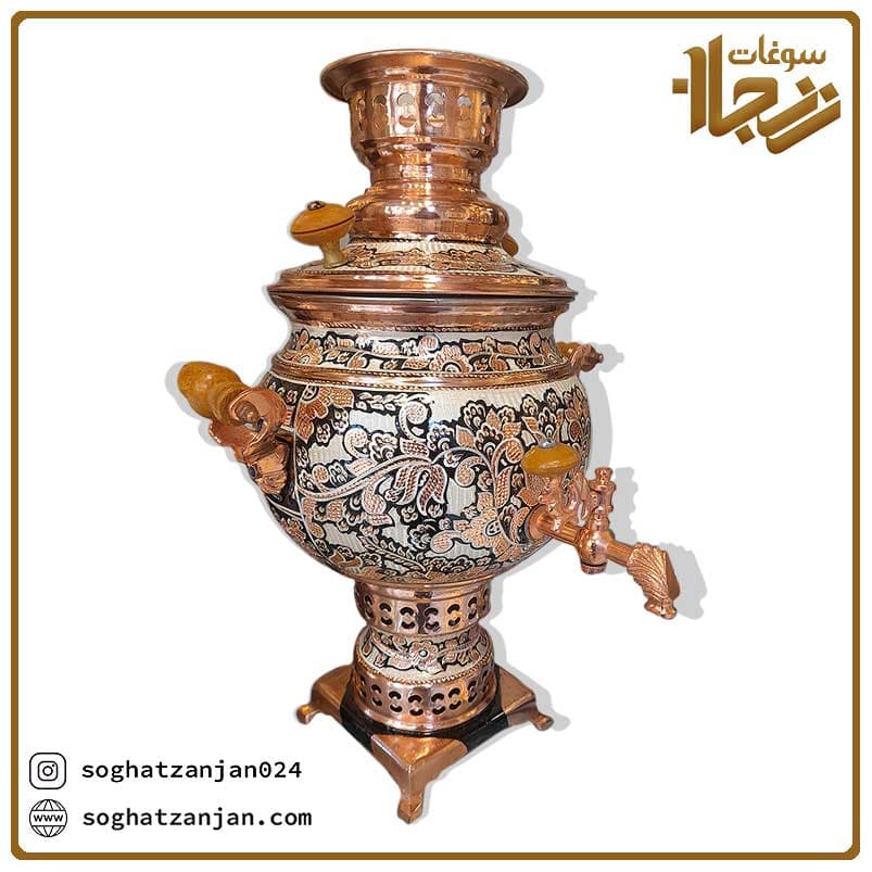 سماور مسی نقره کوب چهار لیتری زنجان — تصویر ۲