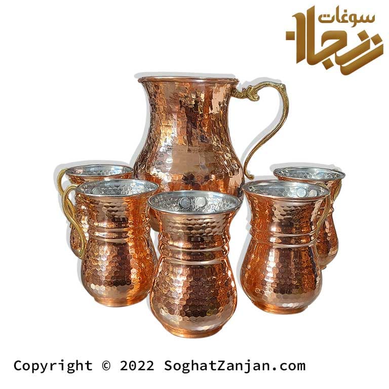 سرویس پارچ و لیوان مسی چکشی