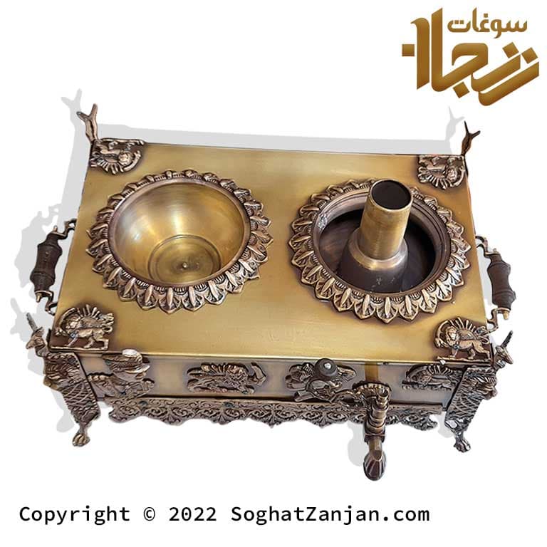 سماور منقلی زغالی برنجی طرح شیر و خورشید زنجان — تصویر ۶
