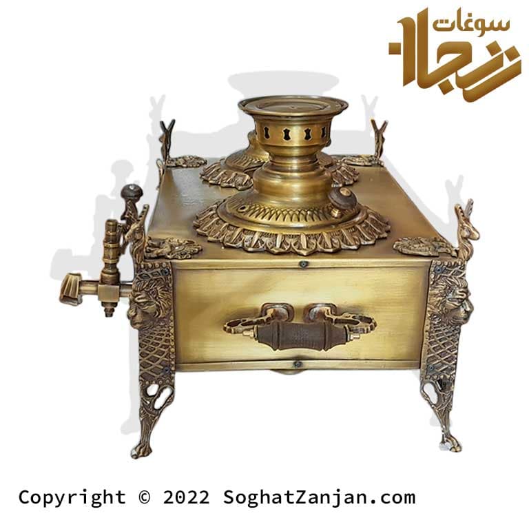 سماور منقلی زغالی برنجی طرح شیر و خورشید زنجان — تصویر ۷