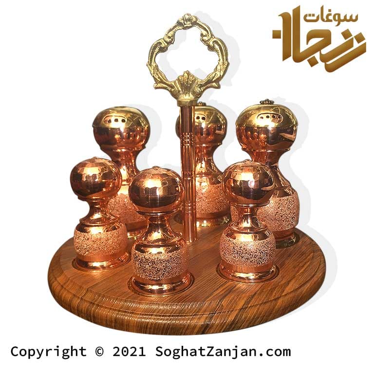 سرویس سماق پاش، فلفل پاش، دارچین و نمک پاش مسی نانو شده زنجان — تصویر ۸