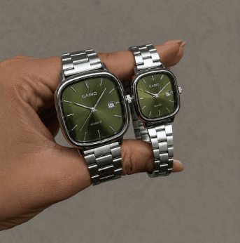 ست ساعت کاسیو old money صفحه سبز بند سیلور — تصویر ۲