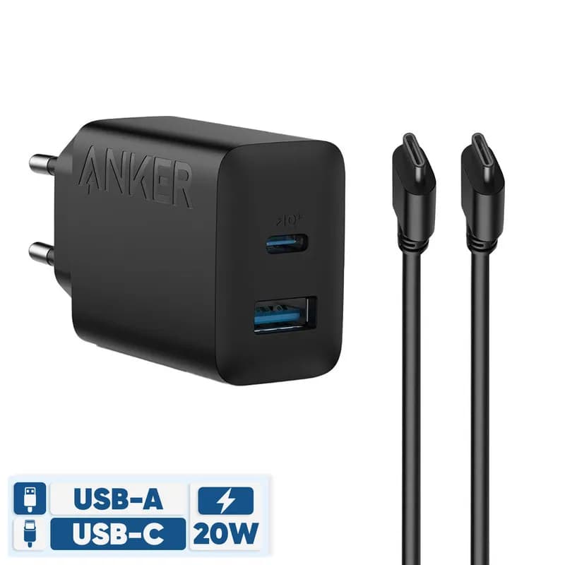 شارژر دیواری انکر Anker USB-C 20W Charger 2 Port Block With USB-C to USB-C Cable B2348