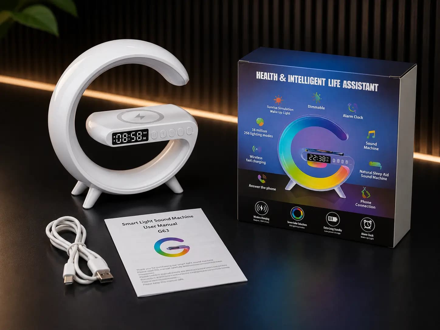 اسپیکر بلوتوثی G63 چراغ خواب RGB با شارژ وایرلس و ساعت رومیزی — تصویر ۱۱