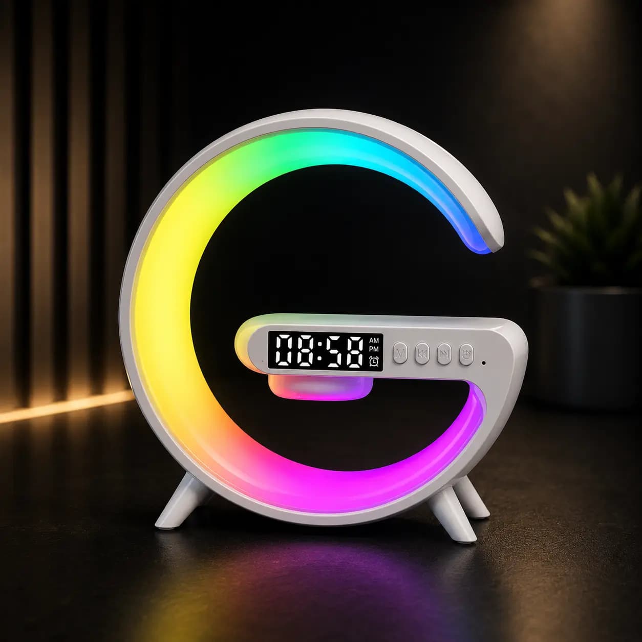 اسپیکر بلوتوثی G63 چراغ خواب RGB با شارژ وایرلس و ساعت رومیزی — تصویر ۷