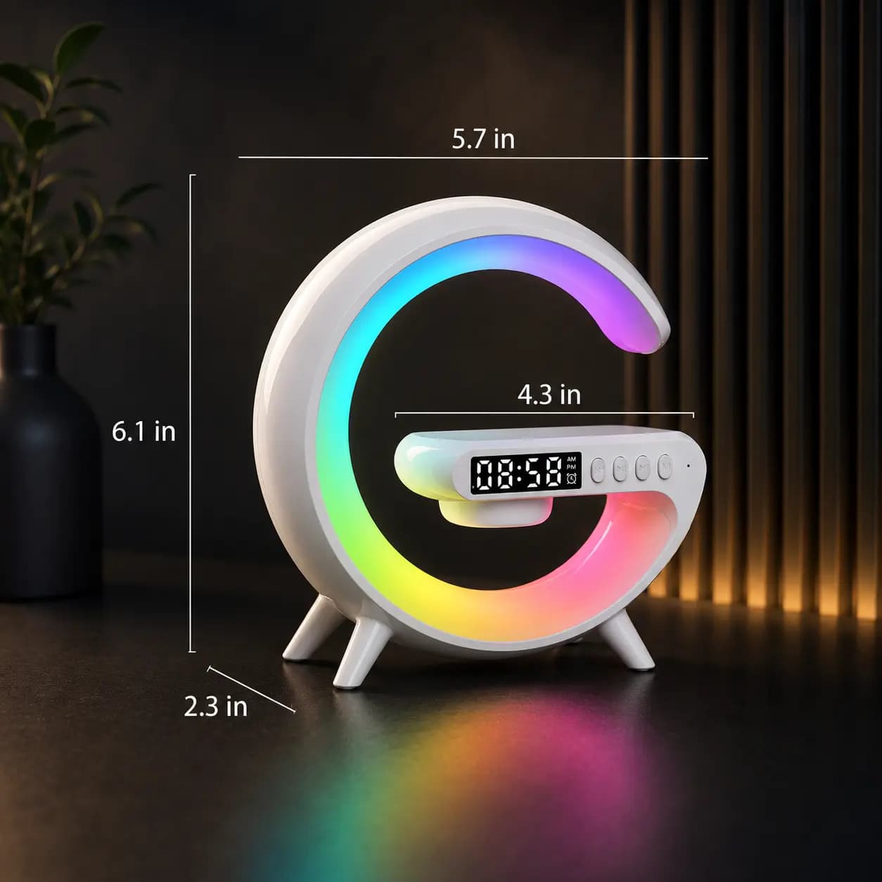 اسپیکر بلوتوثی G63 چراغ خواب RGB با شارژ وایرلس و ساعت رومیزی — تصویر ۳