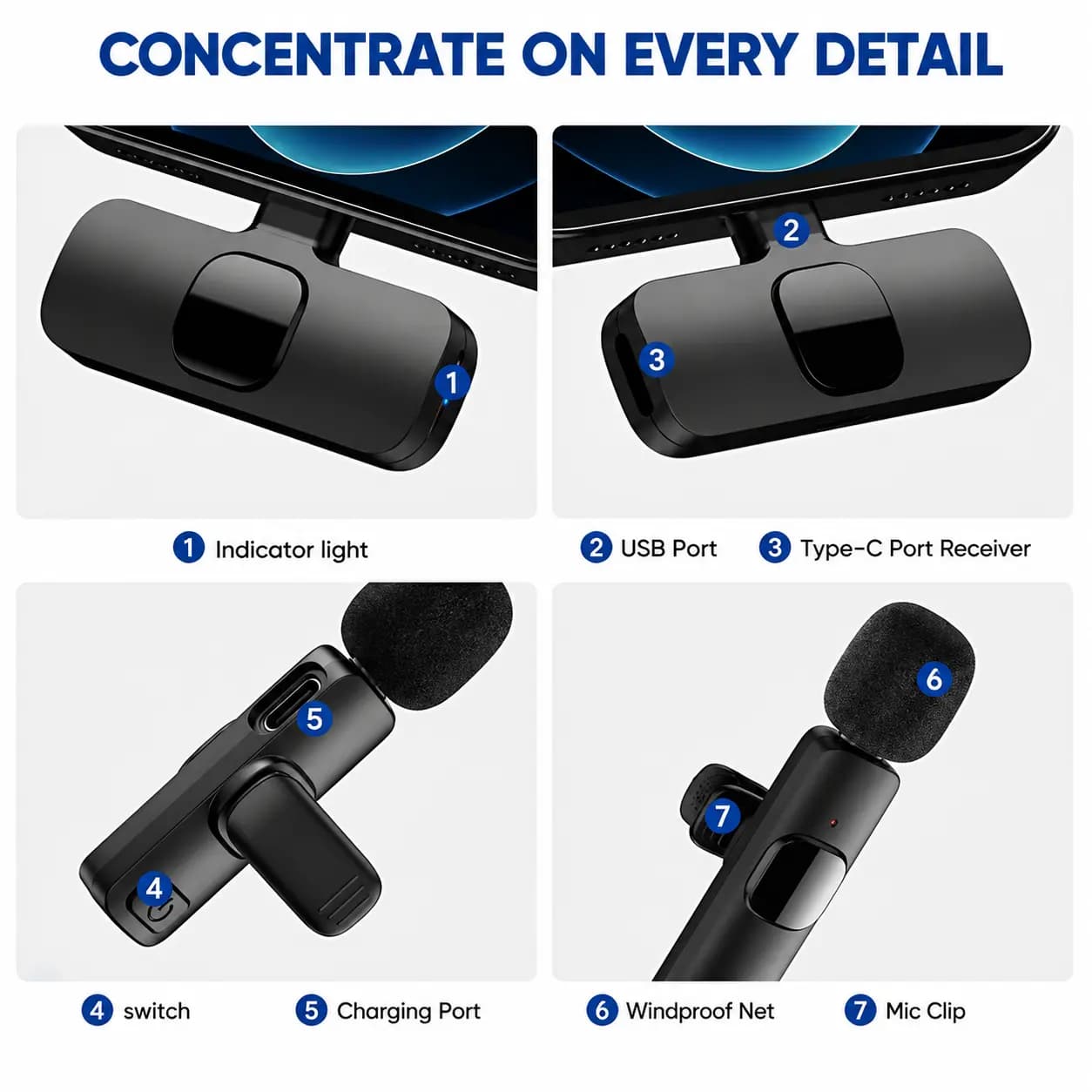 میکروفون یقهای بیسیم K9 Dual دوقلو Type-C و Lightning — تصویر ۱۲