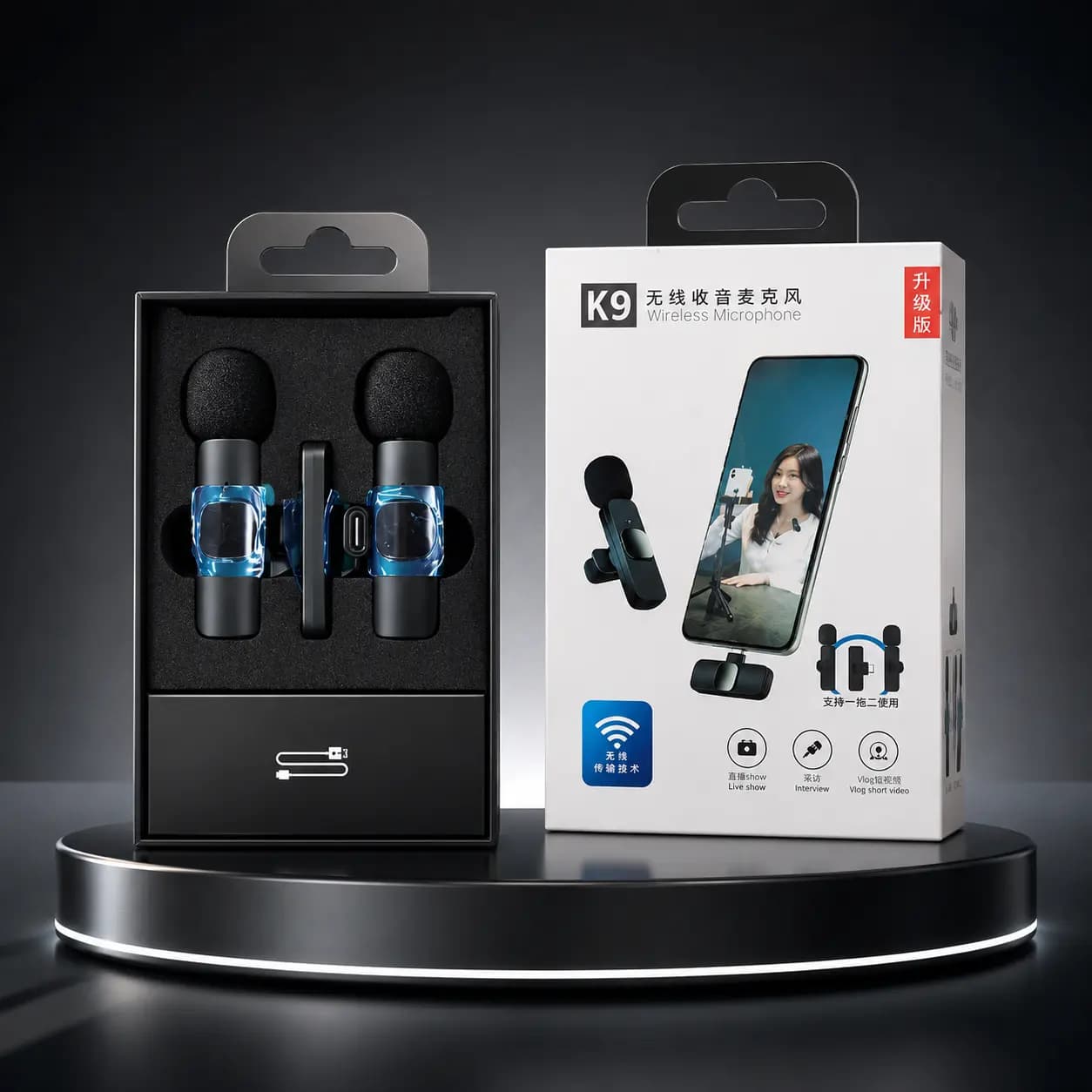 میکروفون یقهای بیسیم K9 Dual دوقلو Type-C و Lightning — تصویر ۳