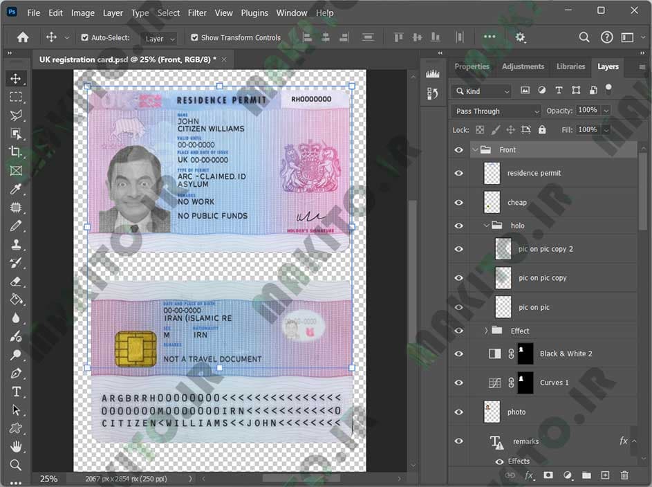 فایل لایه باز کارت اقامت انگلیس (United Kingdom Resident) — تصویر ۴