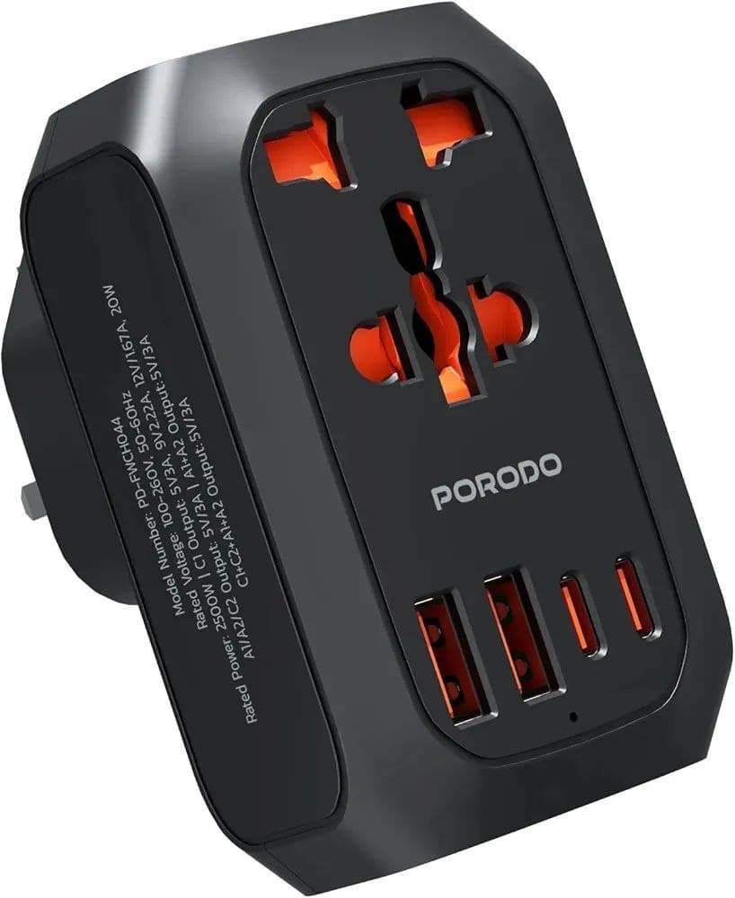 تبدیل برق و شارژر مسافرتی چندکاره (Universal AC Adapter) از برند Porodo مدل FWC044 — تصویر ۴