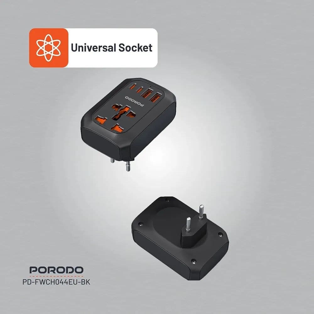 تبدیل برق و شارژر مسافرتی چندکاره (Universal AC Adapter) از برند Porodo مدل FWC044 — تصویر ۷