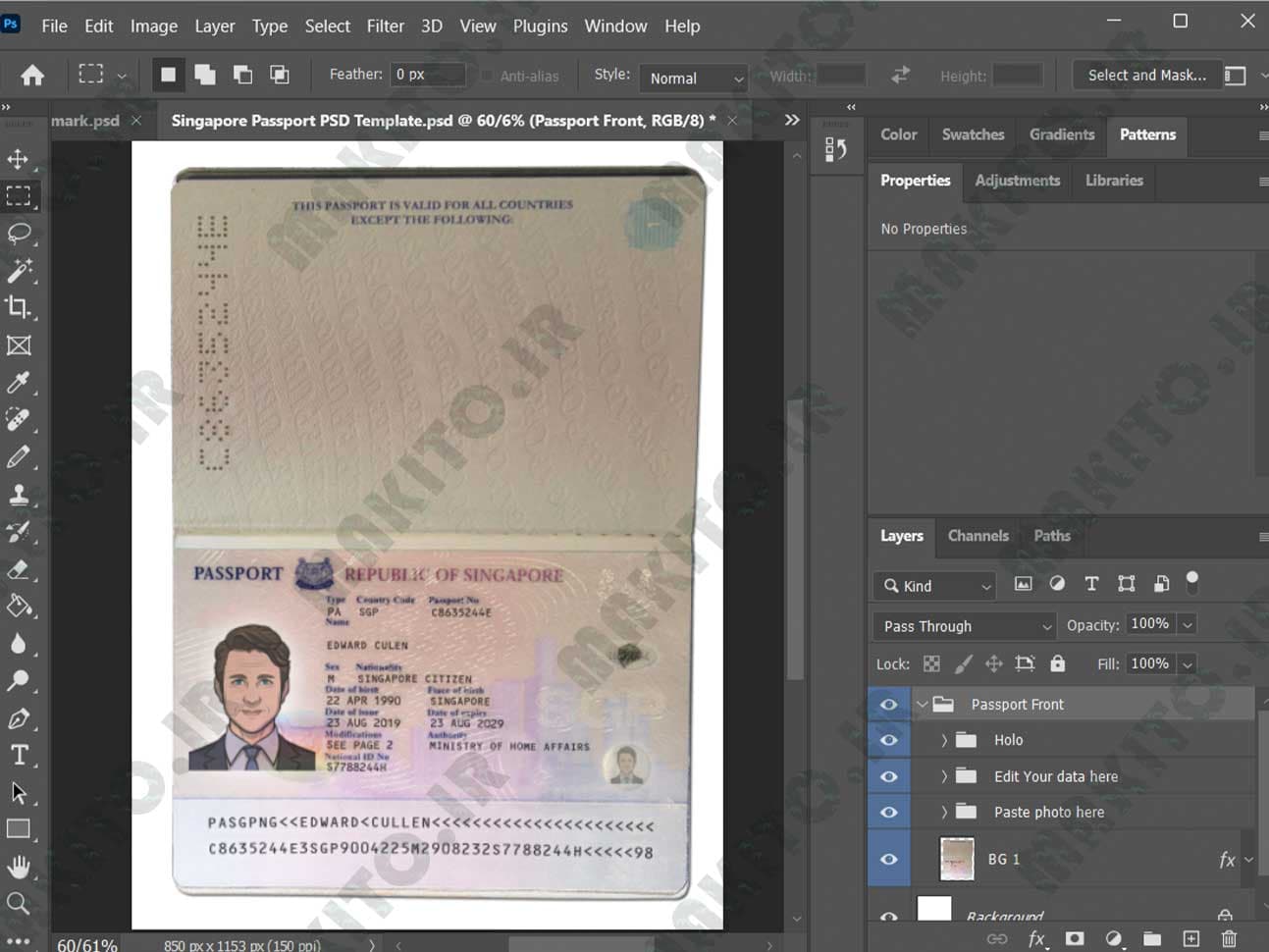 فایل لایه باز پاسپورت سنگاپور (Singapore Passport) — تصویر ۴