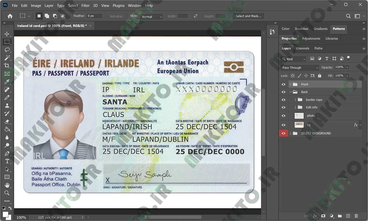 فایل لایه باز آیدی کارت ایرلند (Ireland ID Card) — تصویر ۵