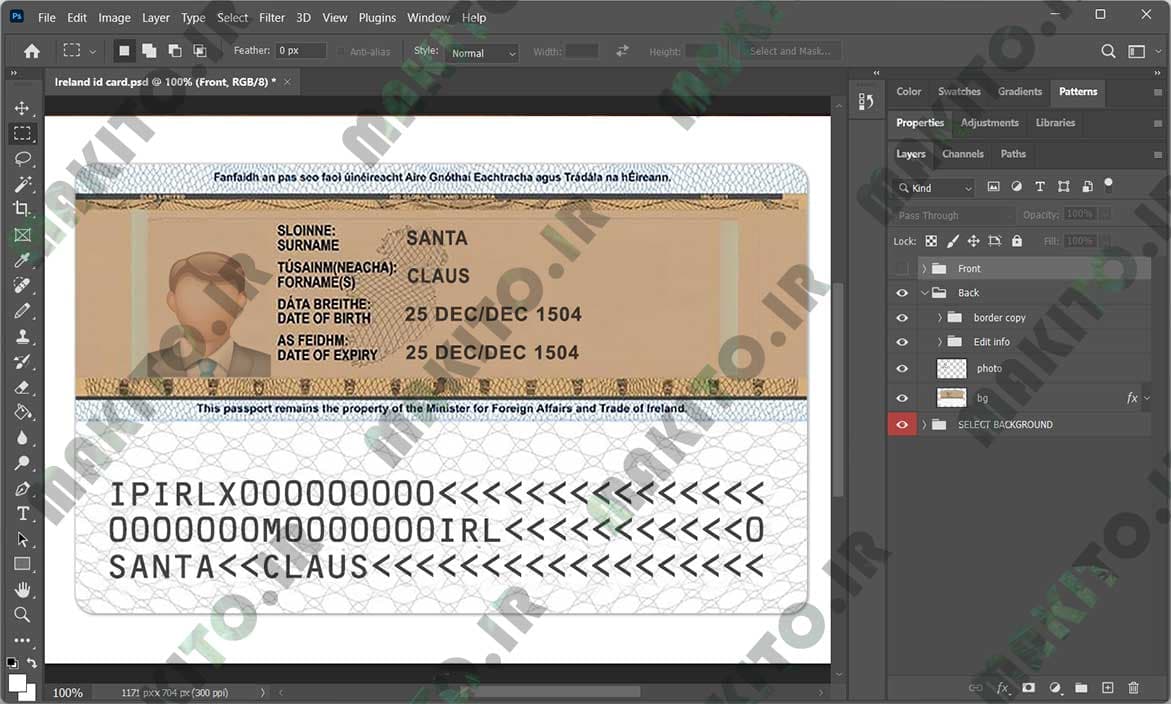 فایل لایه باز آیدی کارت ایرلند (Ireland ID Card) — تصویر ۶
