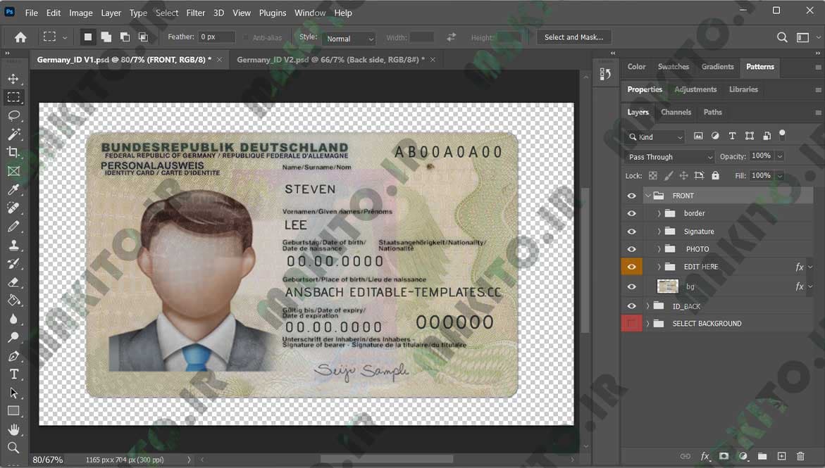 فایل لایه باز آیدی کارت آلمان | دو نسخه (Germany ID Card) — تصویر ۹