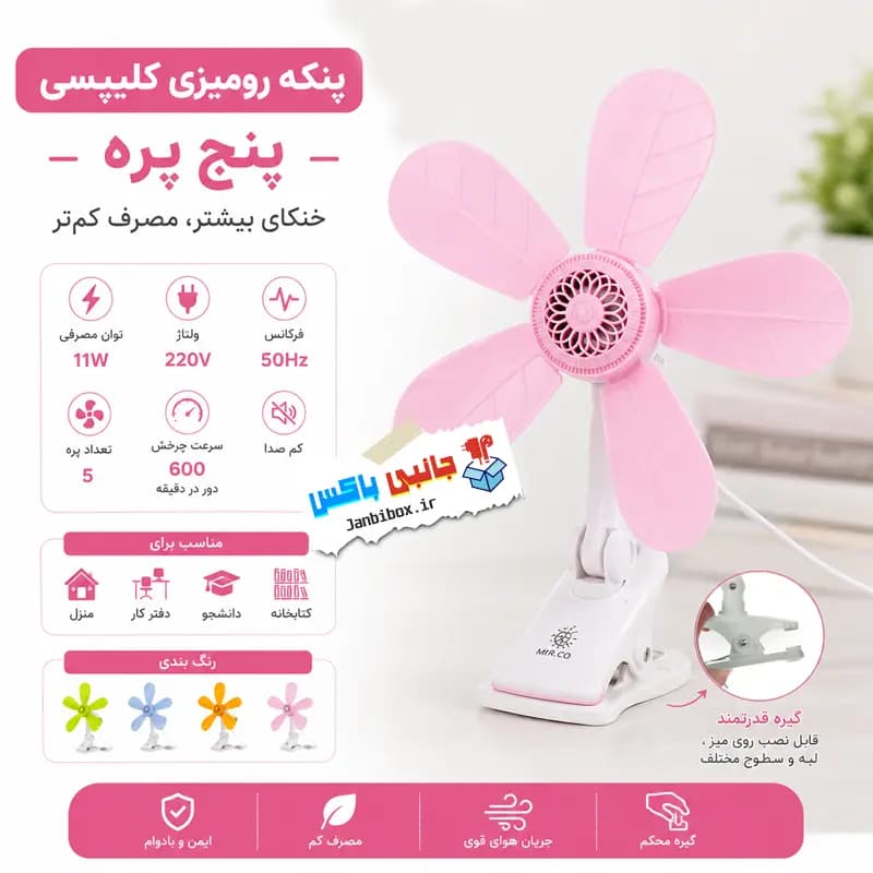 پنکه رومیزی گیرهای پنج پره CAMRY مدل MIR110-5 کلیپسی — تصویر ۵
