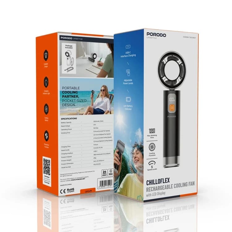 پنکه شارژی و سرمایشی Porodo Chilloflex مدل CF9 — تصویر ۵