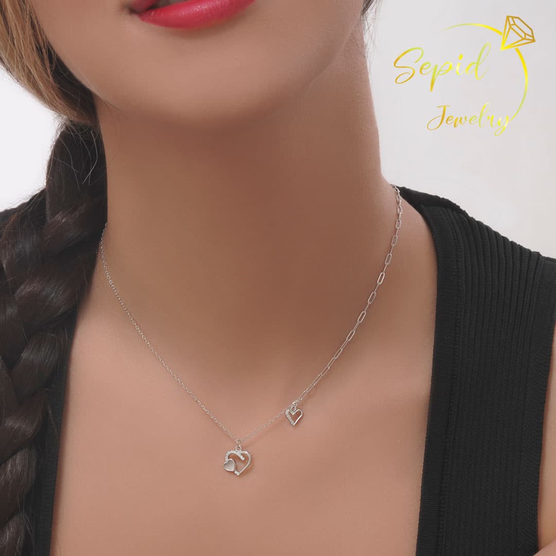گردنبند نقره دو قلب متحرک و آویز