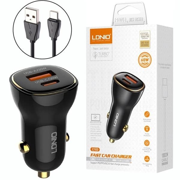 شارژر فندکی 60 وات الدینیو مدل LD-C103 به همراه کابل تبدیل USB — تصویر ۸