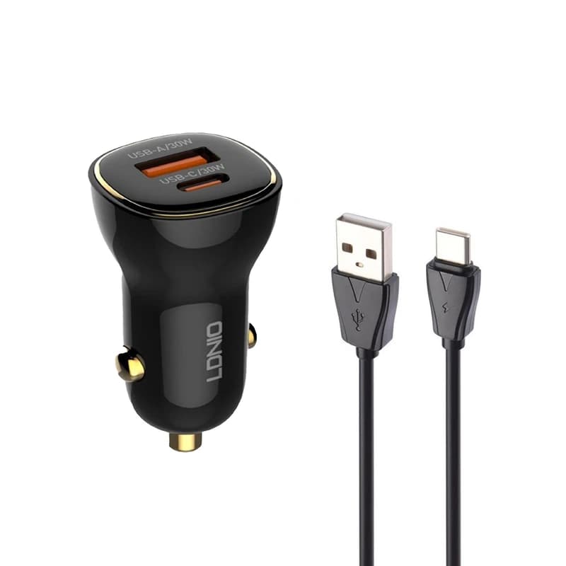 شارژر فندکی 60 وات الدینیو مدل LD-C103 به همراه کابل تبدیل USB — تصویر ۲