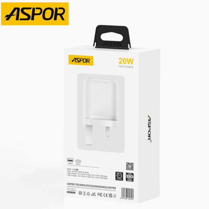 شارژر دیواری آسپور مدل ASPOR A821 20W – PD + QC — تصویر ۳