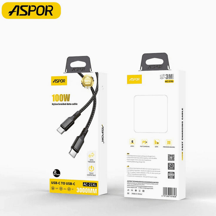 کابل Type‑C به Type‑C آسپور مدل ASPOR AC‑21 — تصویر ۲