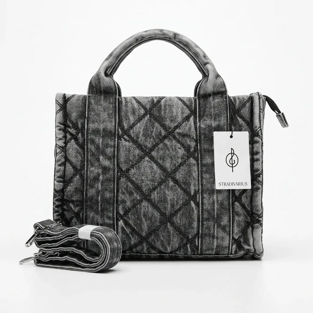 کیف دستی و دوشی زنانه اورجینال برند استرادیواریوس(Stradivarius) اسپانیا | مدل جین طوسی دو دسته