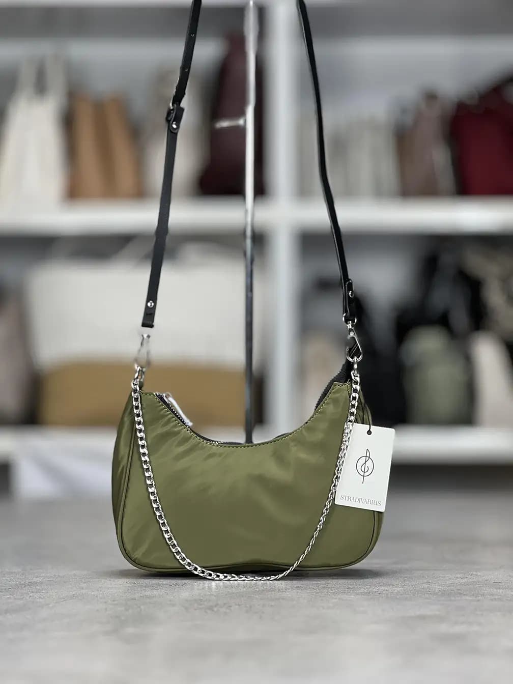 کیف زنانه اورجینال برند Stradivarius اسپانیا مدل Olive green chain — تصویر ۳