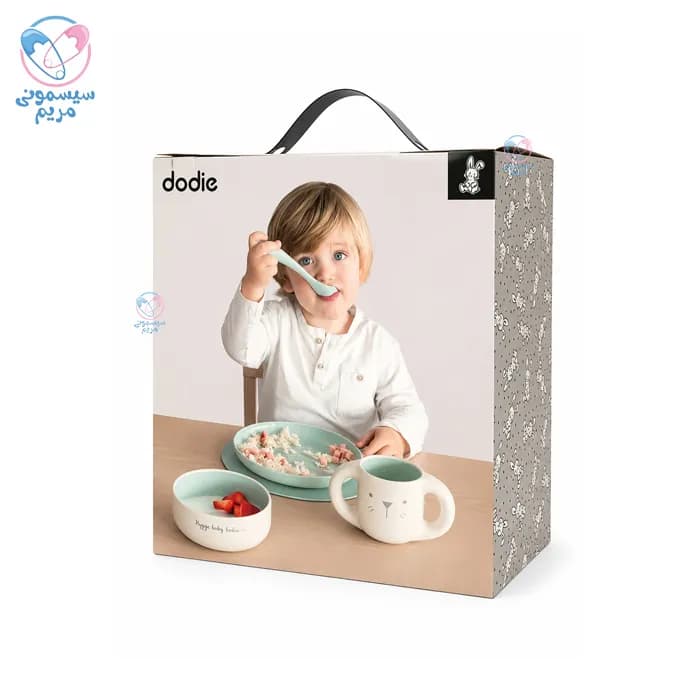 ست ظرف غذا 5 تیکه با لیوان دسته دار دودیه گربه Dodie 7600 — تصویر ۷