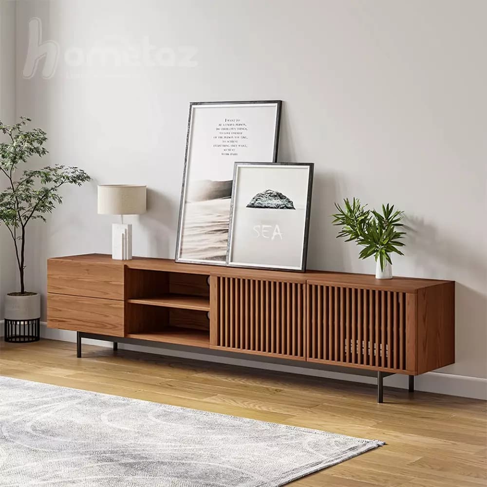 میز تلویزیون طرح چوب جدید و مدرن پایه فلزی مدل ht2001 — تصویر ۶