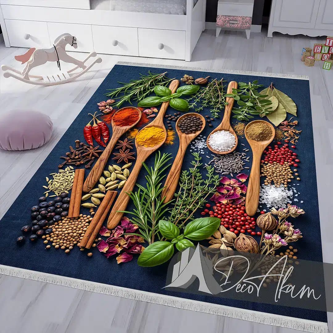 فرش آشپزخانه طرح قاشق چوبی و مواد غذایی کد CA-(1013) | سبک روستیک — تصویر ۵
