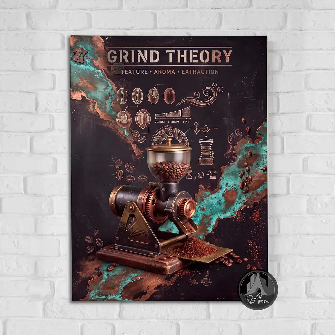 تابلو کافی شاپ طرح Grind Theory و آسیاب صنعتی کد DA-(1119) | دکور خاص کافه — تصویر ۹