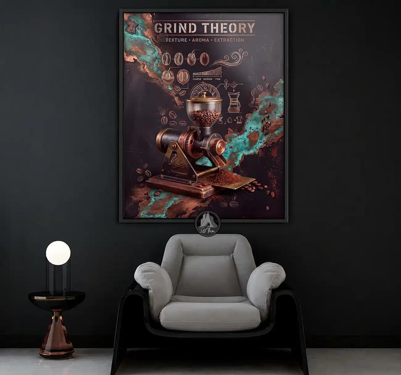 تابلو کافی شاپ طرح Grind Theory و آسیاب صنعتی کد DA-(1119) | دکور خاص کافه — تصویر ۱۲