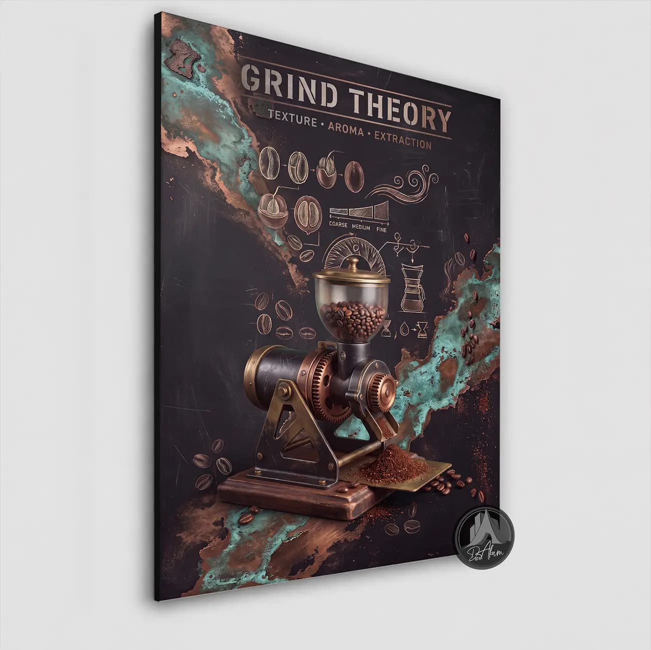 تابلو کافی شاپ طرح Grind Theory و آسیاب صنعتی کد DA-(1119) | دکور خاص کافه — تصویر ۸