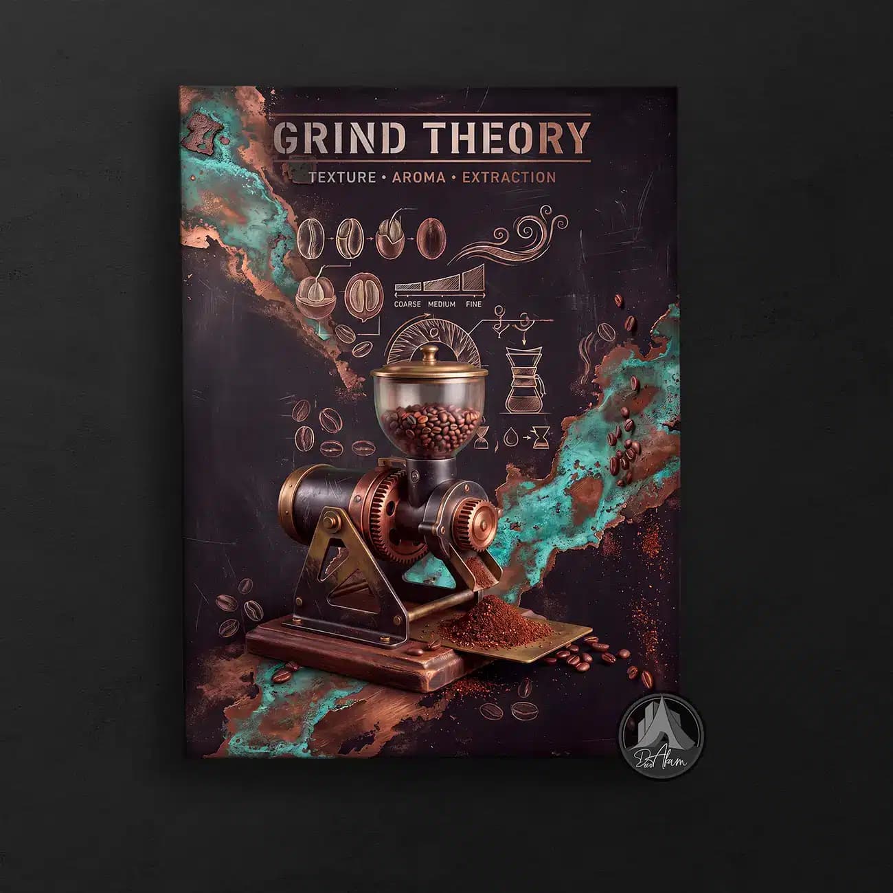 تابلو کافی شاپ طرح Grind Theory و آسیاب صنعتی کد DA-(1119) | دکور خاص کافه — تصویر ۶