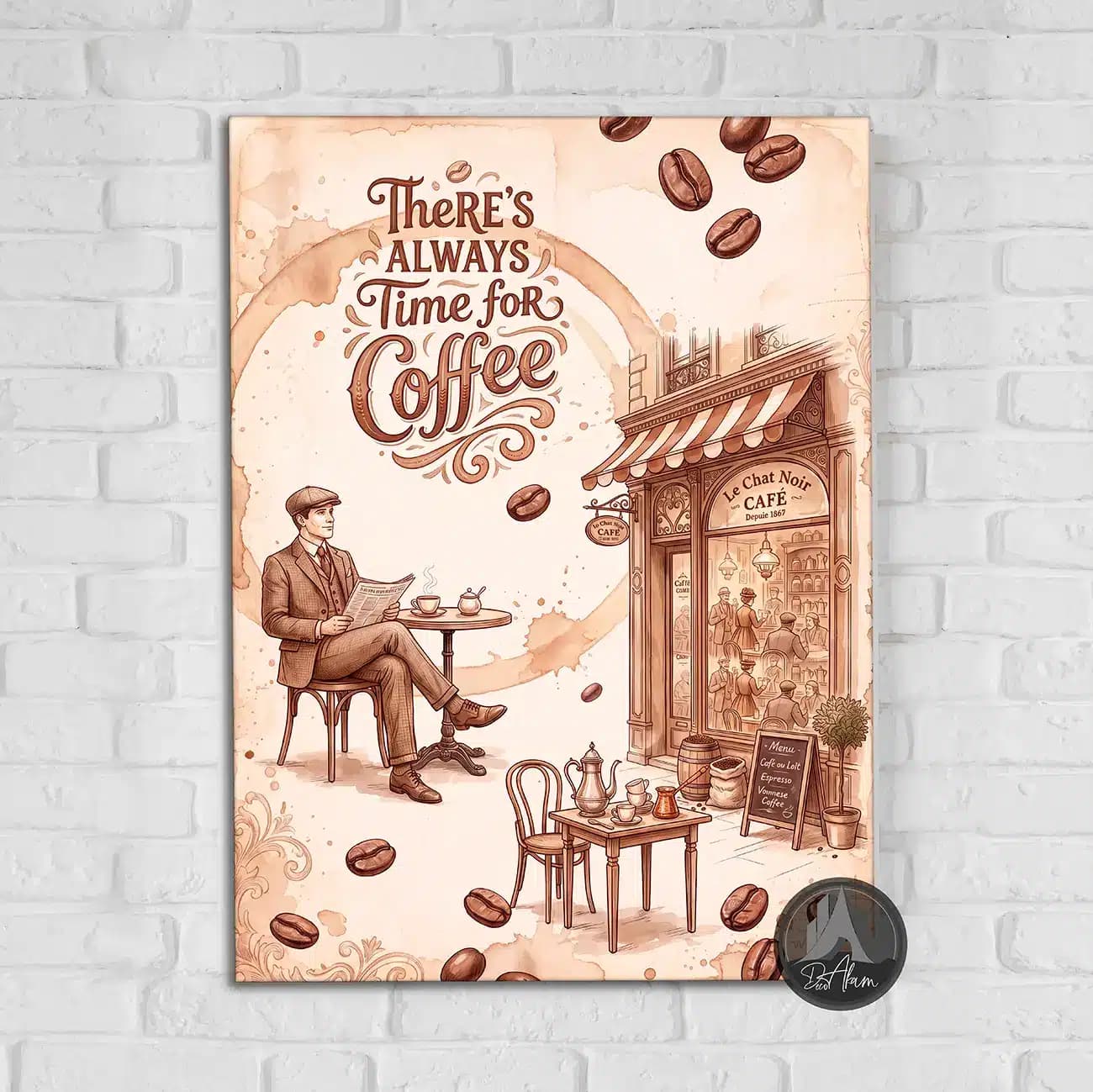 تابلو کافی شاپ طرح کافه خیابانی و Time for Coffee کد DA-(1114) | دکور کافه — تصویر ۹
