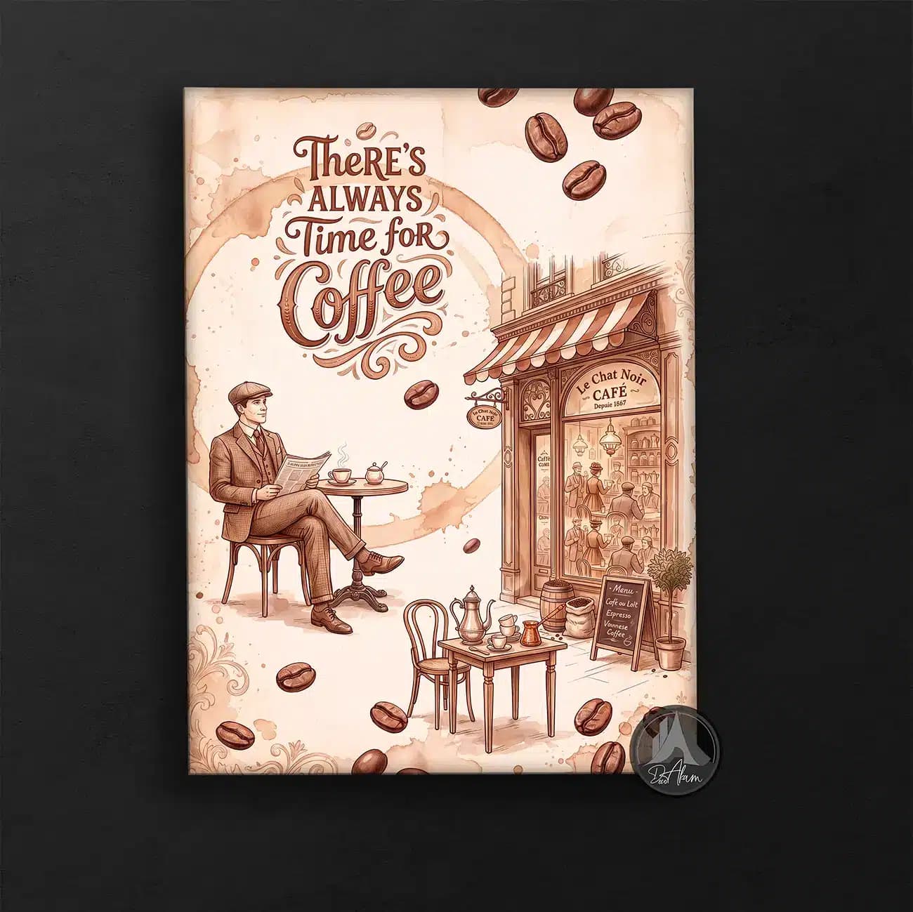 تابلو کافی شاپ طرح کافه خیابانی و Time for Coffee کد DA-(1114) | دکور کافه — تصویر ۵