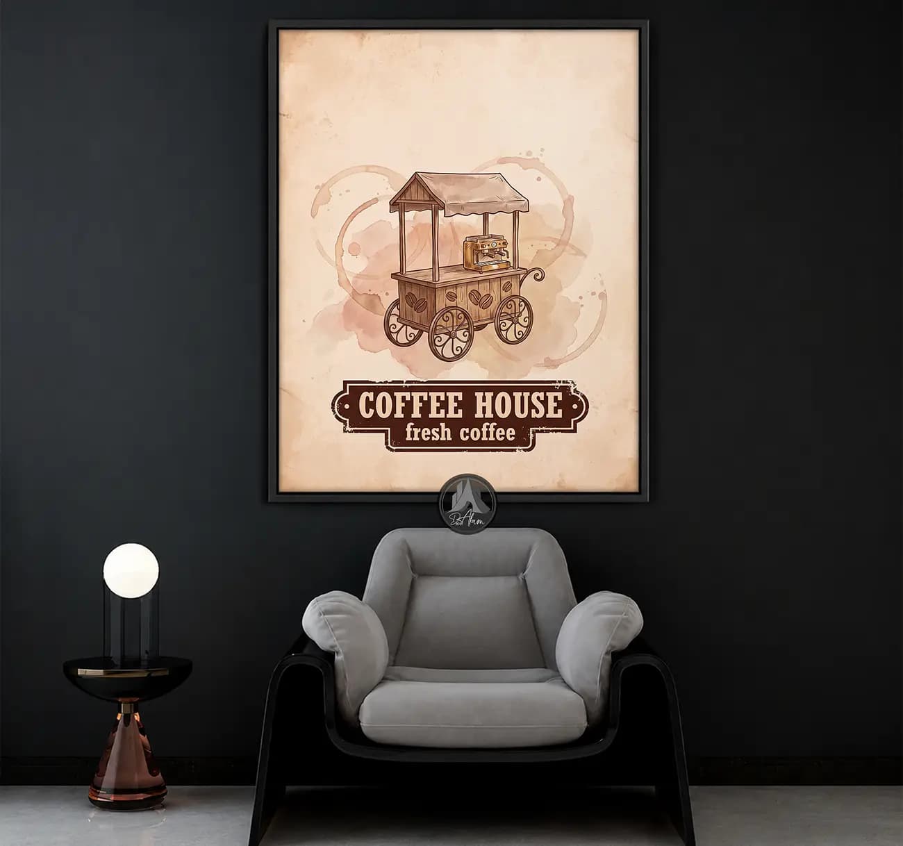 تابلو کافی شاپ طرح Coffee House و چرخ قهوه کد DA-(1113) | دکور وینتیج کافه — تصویر ۱۱