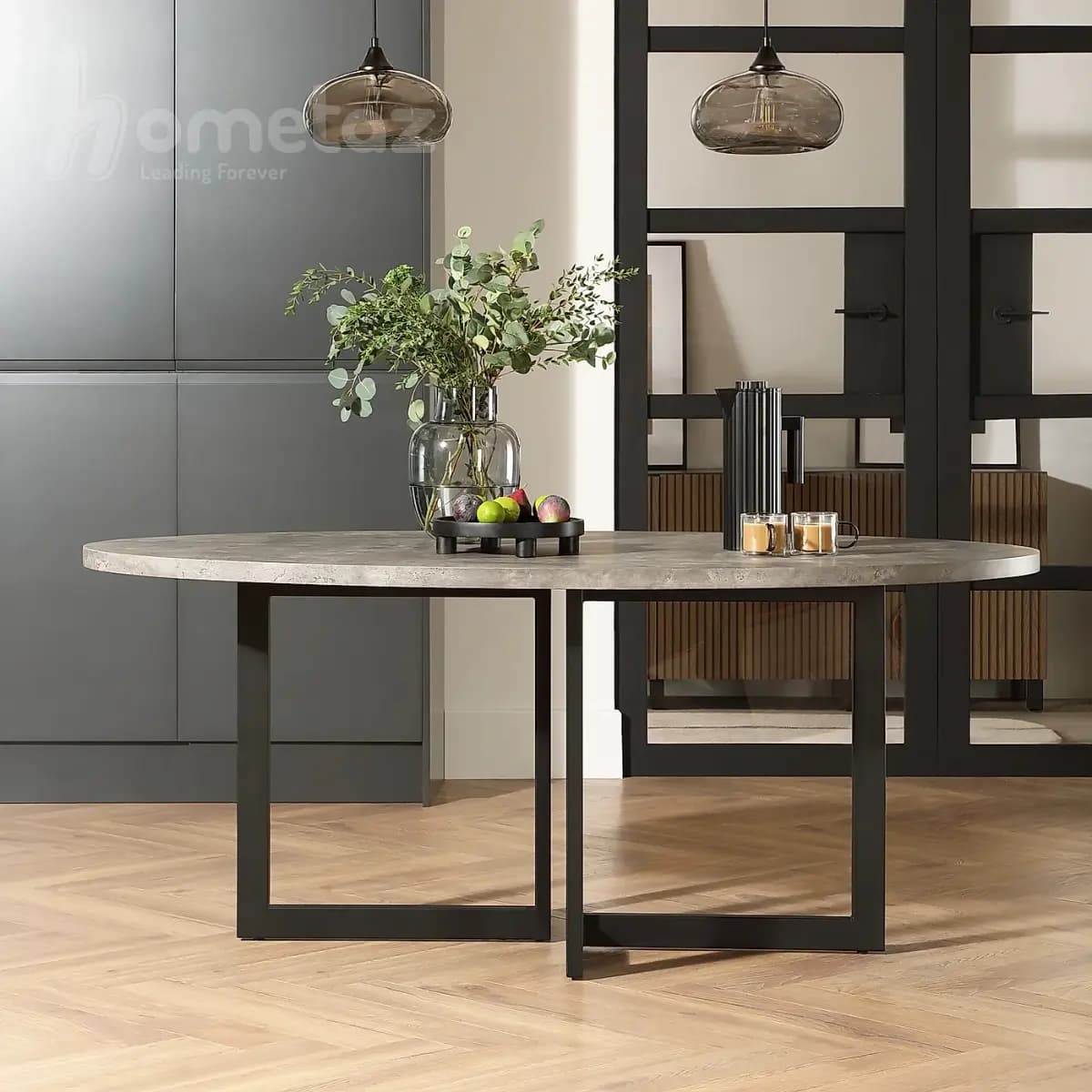 میز ناهار خوری بیضی پایه فلزی مشکی مدرن مدل ht2526 — تصویر ۲