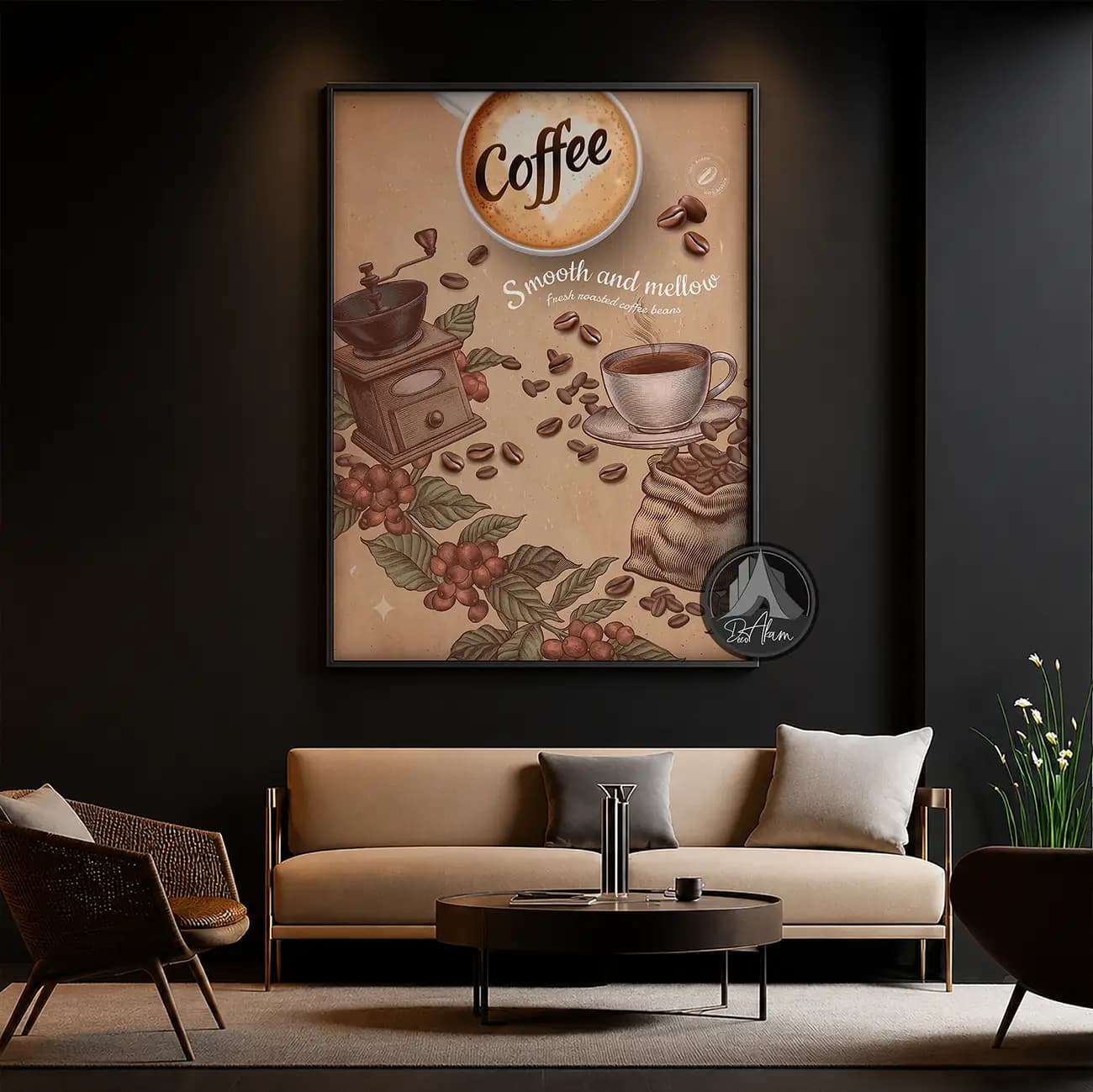تابلو کافی شاپ طرح فنجان Coffee و آسیاب کلاسیک کد DA-(1106) | دکور گرم کافه — تصویر ۱۱