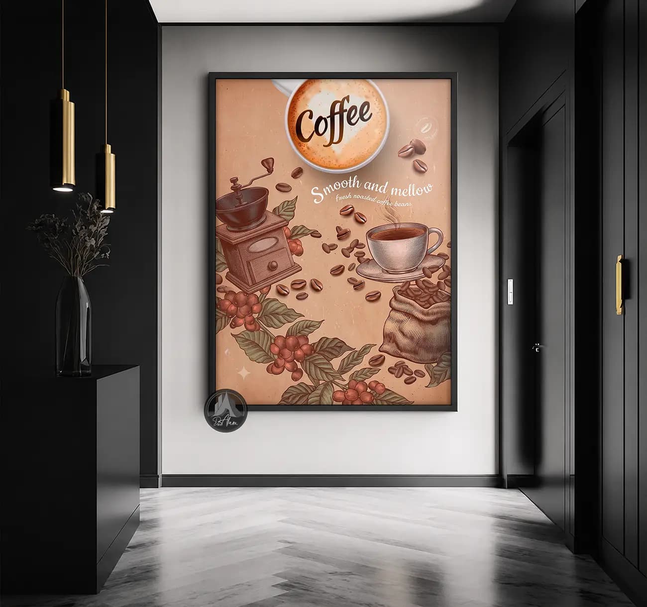 تابلو کافی شاپ طرح فنجان Coffee و آسیاب کلاسیک کد DA-(1106) | دکور گرم کافه — تصویر ۱۲