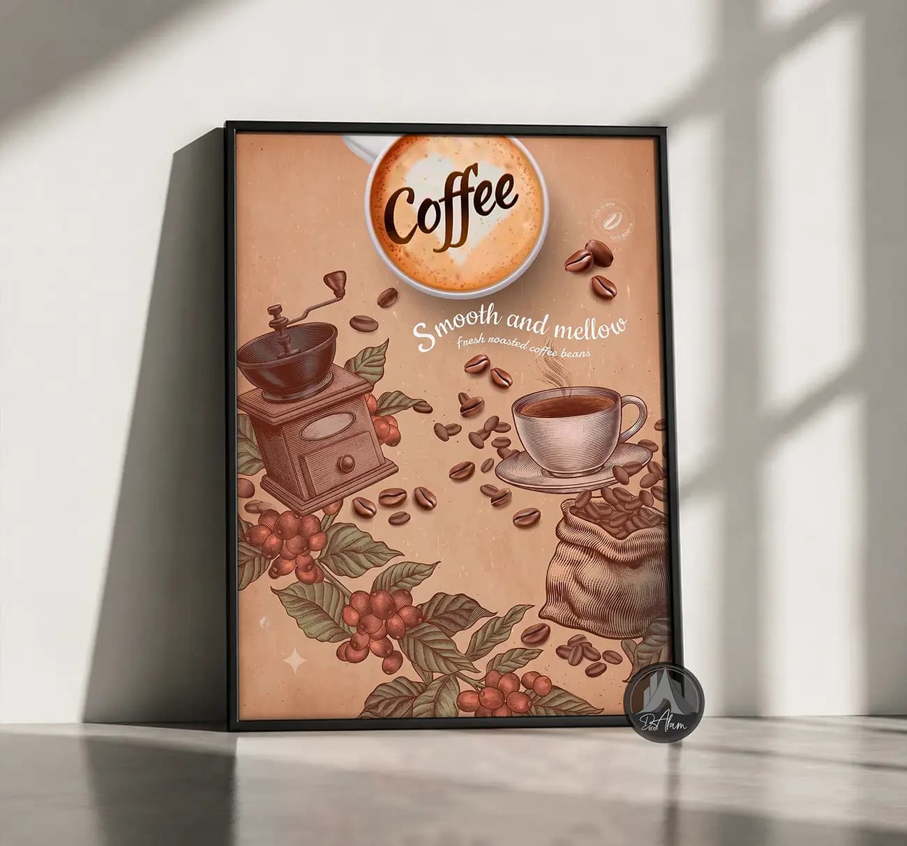 تابلو کافی شاپ طرح فنجان Coffee و آسیاب کلاسیک کد DA-(1106) | دکور گرم کافه — تصویر ۹