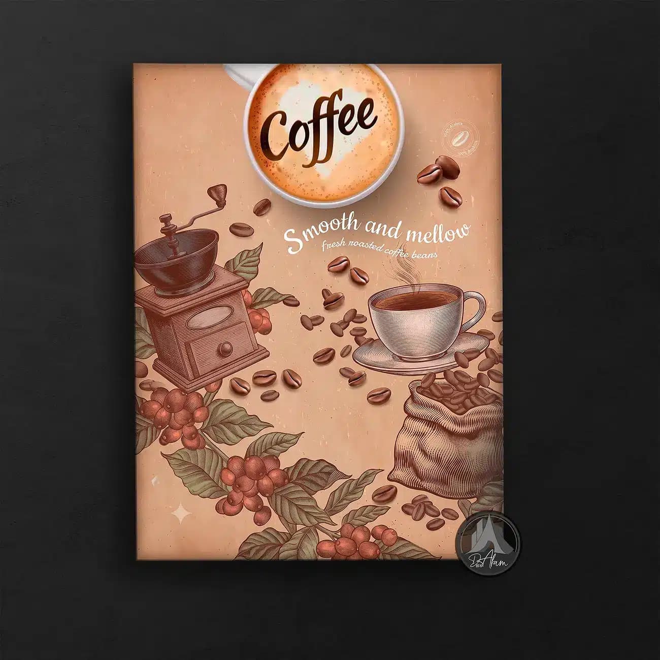 تابلو کافی شاپ طرح فنجان Coffee و آسیاب کلاسیک کد DA-(1106) | دکور گرم کافه — تصویر ۶