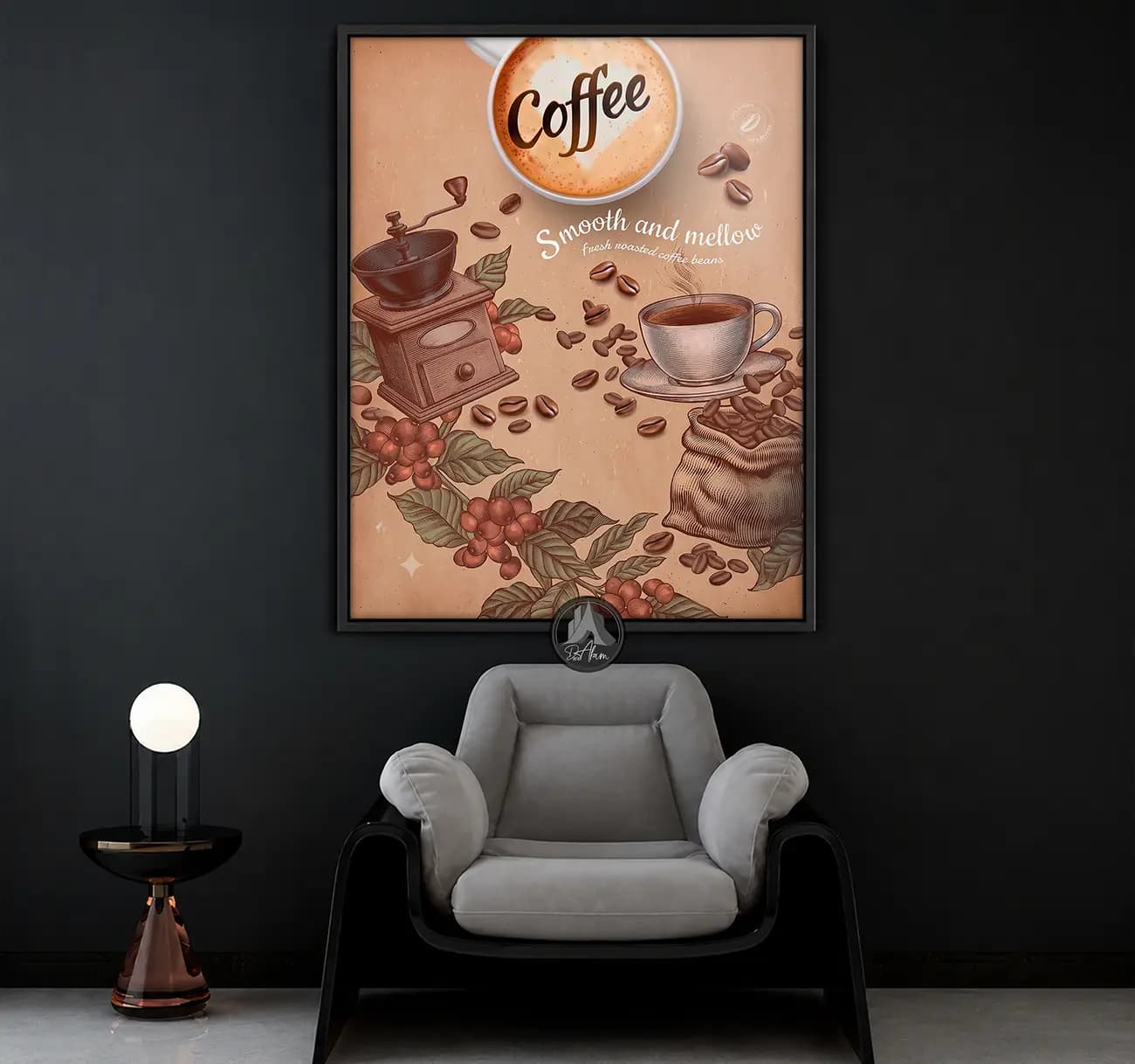 تابلو کافی شاپ طرح فنجان Coffee و آسیاب کلاسیک کد DA-(1106) | دکور گرم کافه — تصویر ۸