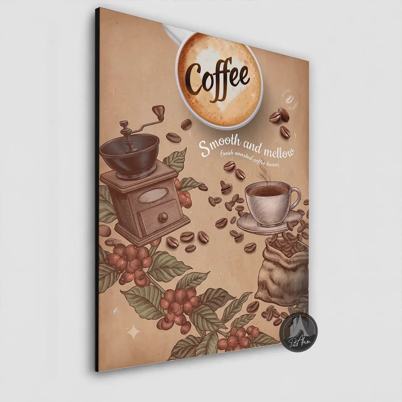 تابلو کافی شاپ طرح فنجان Coffee و آسیاب کلاسیک کد DA-(1106) | دکور گرم کافه — تصویر ۷