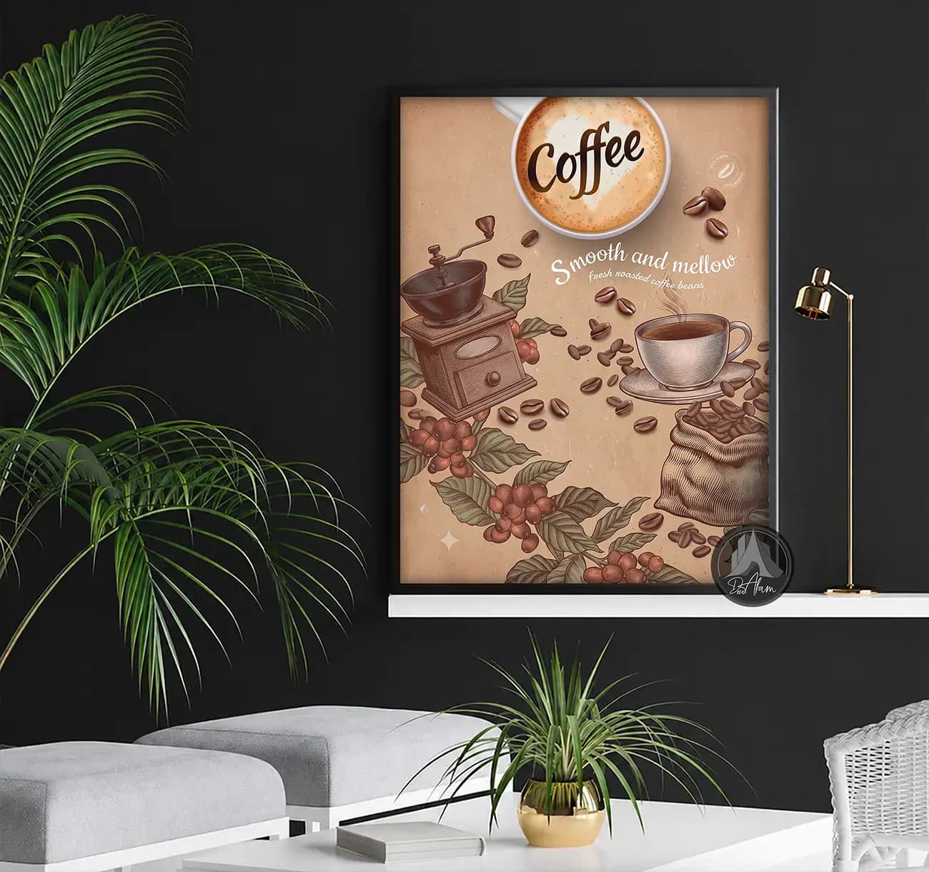 تابلو کافی شاپ طرح فنجان Coffee و آسیاب کلاسیک کد DA-(1106) | دکور گرم کافه — تصویر ۵