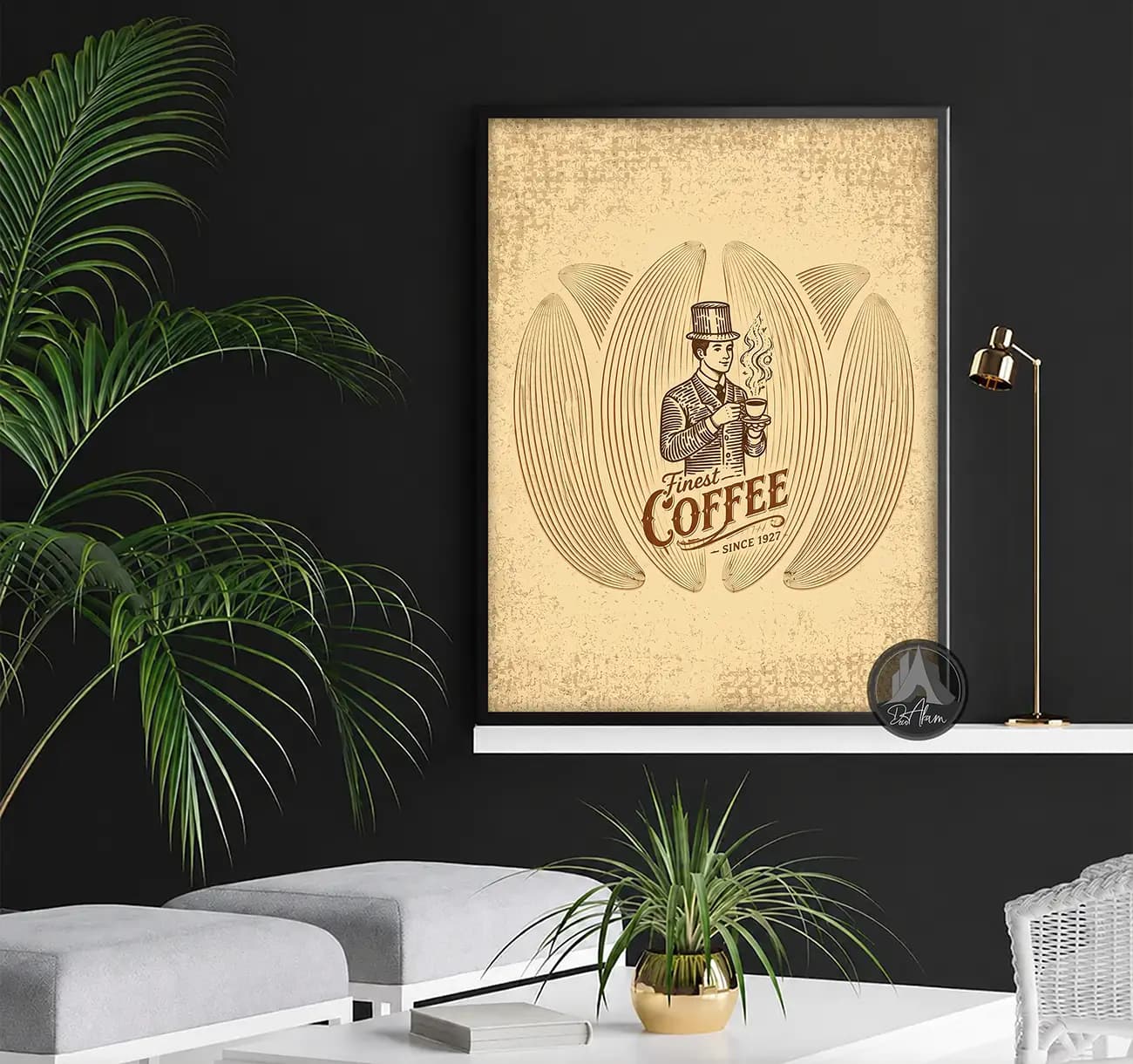 تابلو کافی شاپ طرح مرد وینتیج و Finest Coffee کد DA-(1105) | دکور کلاسیک کافه — تصویر ۱۱