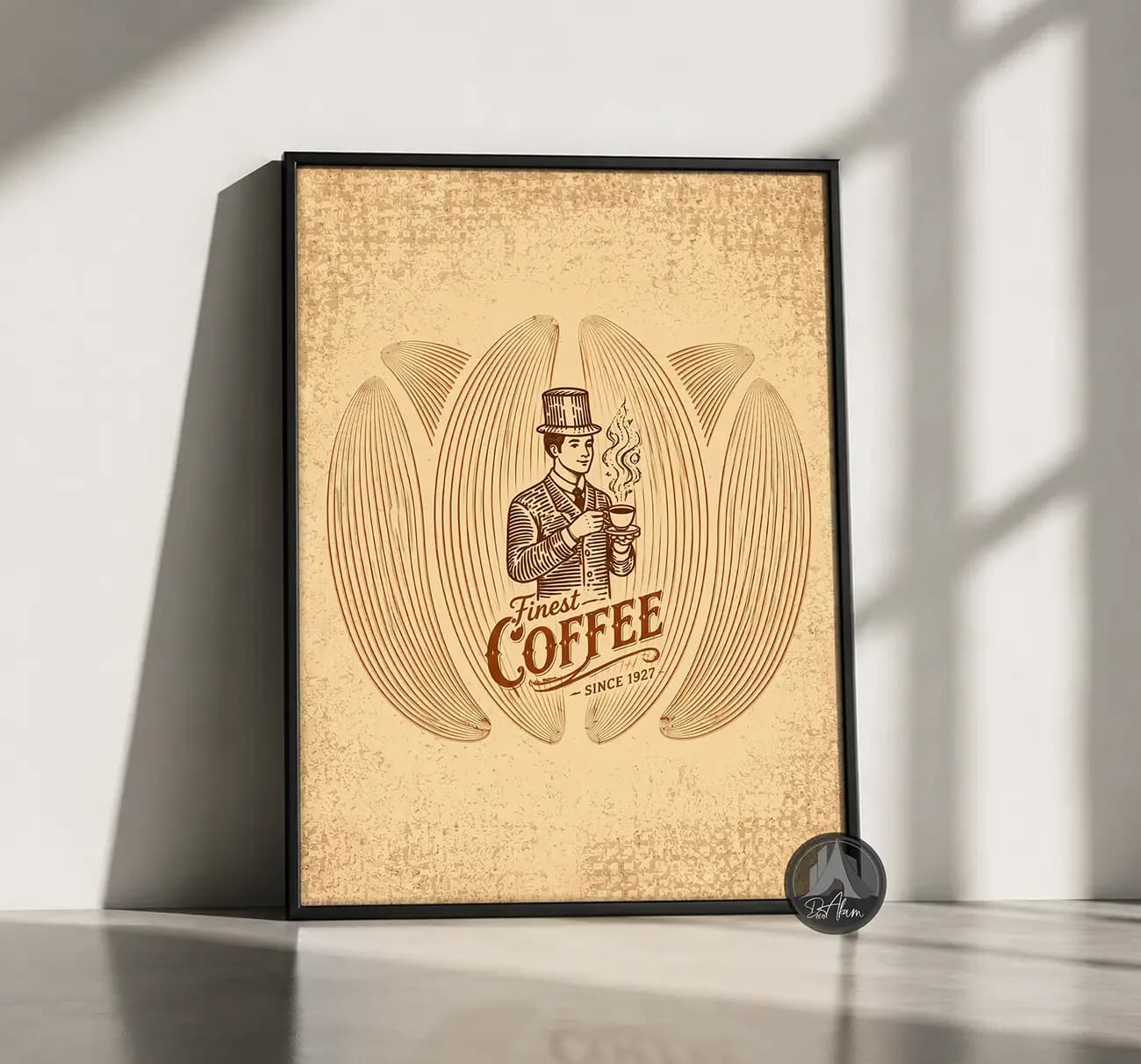تابلو کافی شاپ طرح مرد وینتیج و Finest Coffee کد DA-(1105) | دکور کلاسیک کافه — تصویر ۹