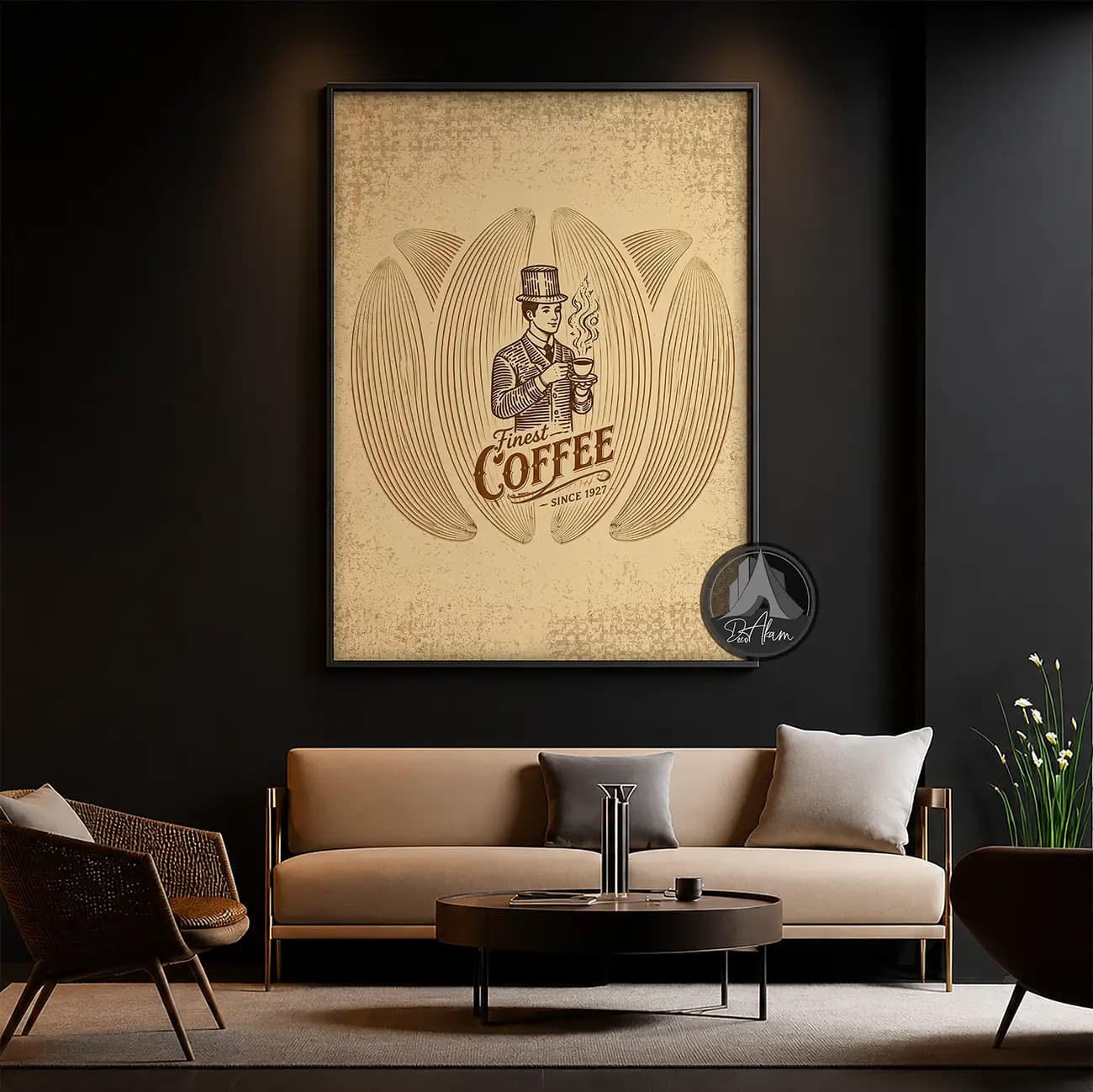 تابلو کافی شاپ طرح مرد وینتیج و Finest Coffee کد DA-(1105) | دکور کلاسیک کافه — تصویر ۱۲