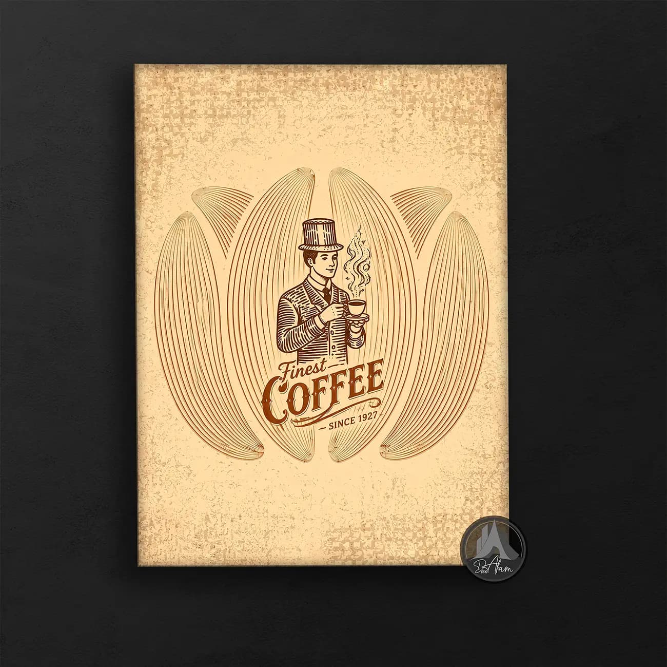 تابلو کافی شاپ طرح مرد وینتیج و Finest Coffee کد DA-(1105) | دکور کلاسیک کافه — تصویر ۶